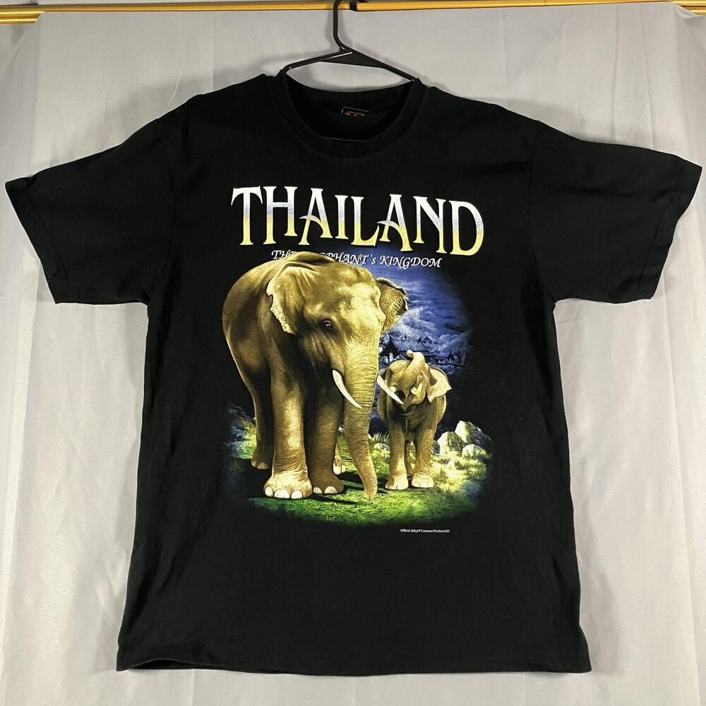 Thailand Elephants Shirt Mens Large Black Graphic Joligolf Souvenir‎ Wildlife